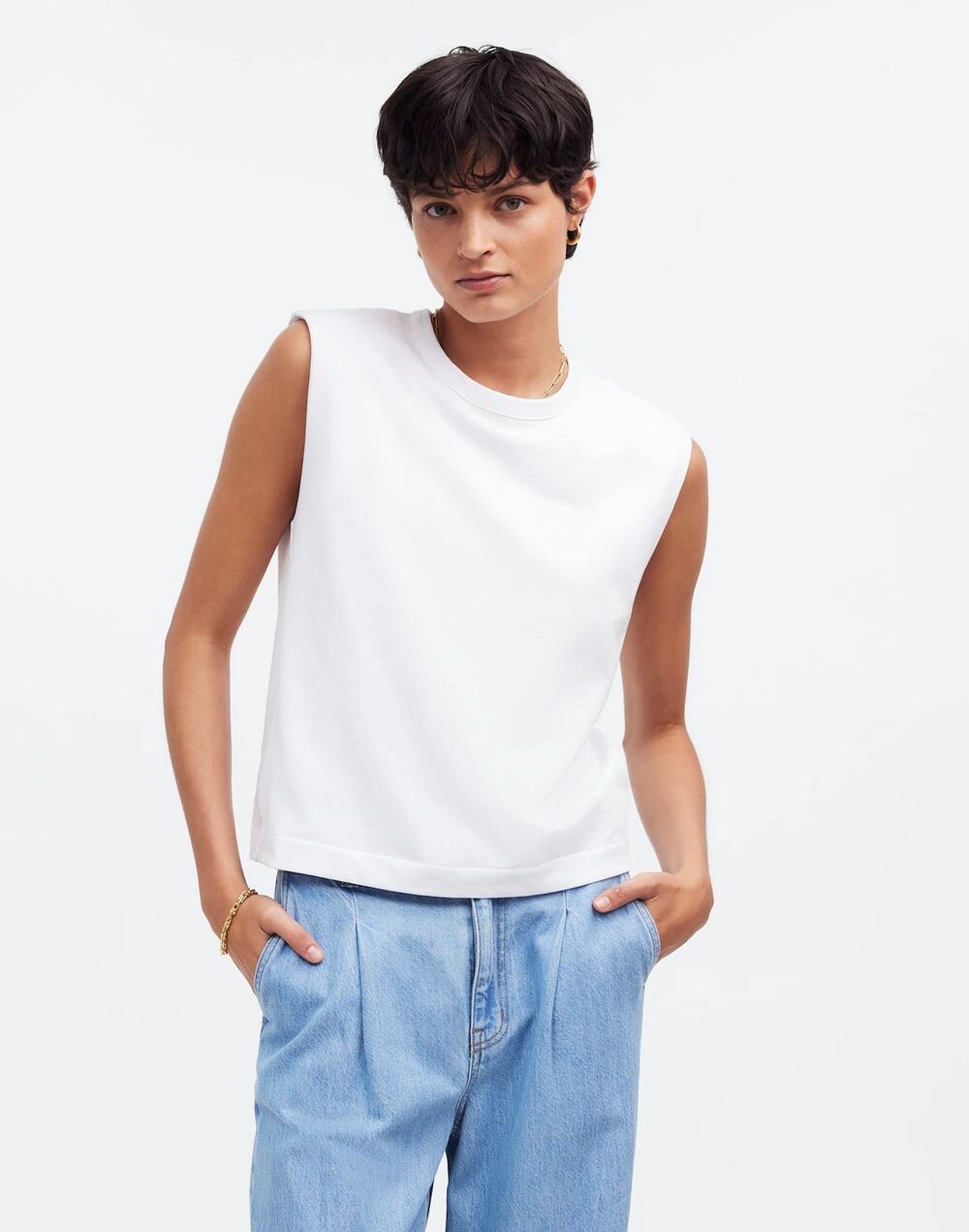 Madewell Women's Structured Muscle Tee Shirt White Size Large Sleeveless Relaxed